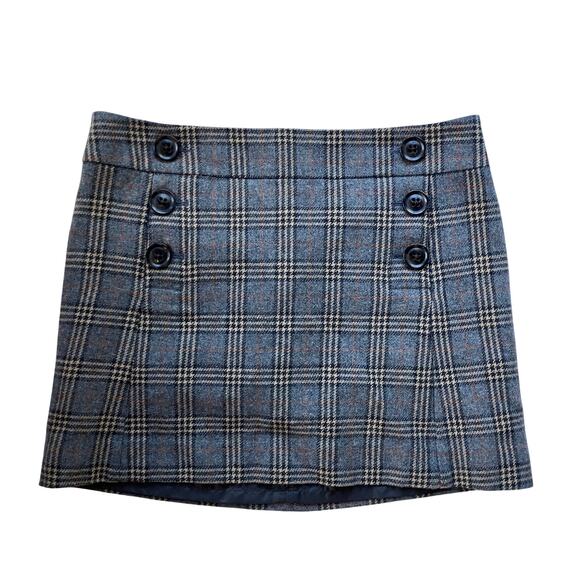 GAP Wool Plaid Mini Skirt Button Front Size 8 Gray Preppy Y2K - Picture 1 of 7